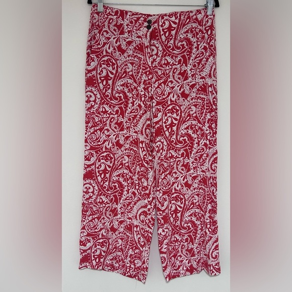 Loft Red and White Paisley Wide Leg Print Cropped Pants Size 4 - Picture 1 of 7